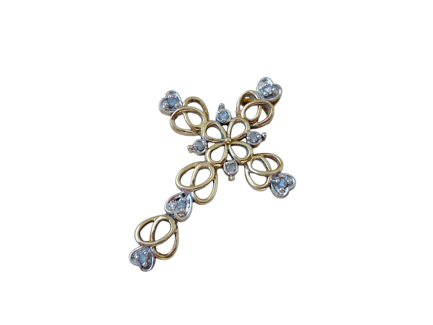 9ct Gold Diamond Cross Filigree Pendant