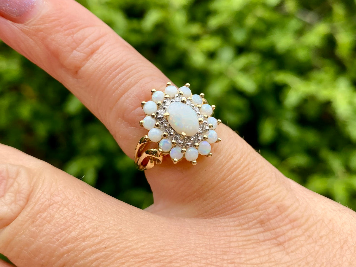 9ct Gold Opal & Diamond Ring