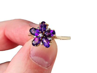 9ct Gold Amethyst & Diamond Ring