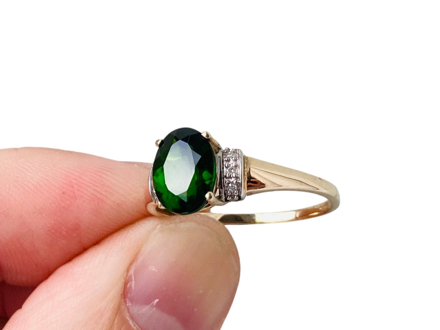 9ct Gold Diopside & Diamond Ring