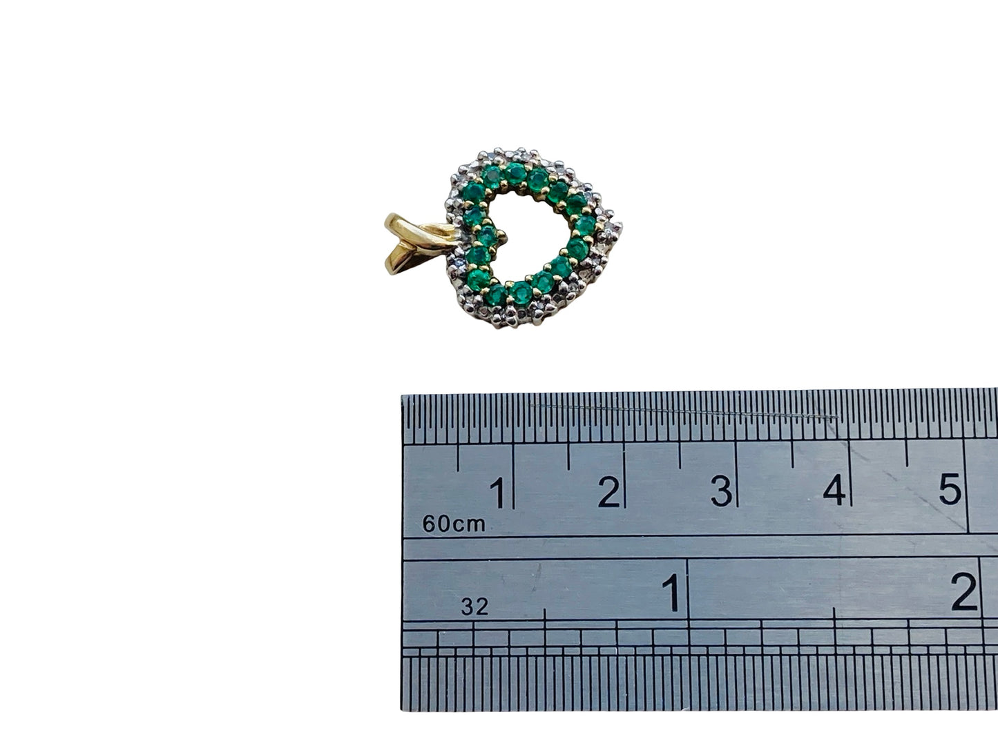 9ct Gold Emerald & Diamond Heart Pendant