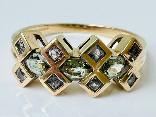 9ct Gold Green & Blue Sapphire Ring