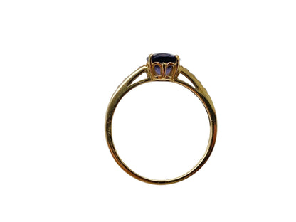 9ct Gold Iolite & Diamond Ring