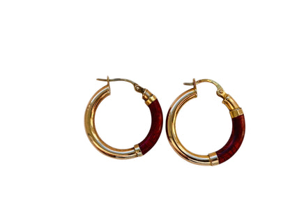 9ct Gold Red Enamel Hoop Earrings