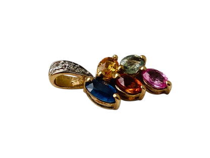 9ct Gold Multi-Sapphire & Diamond Pendant
