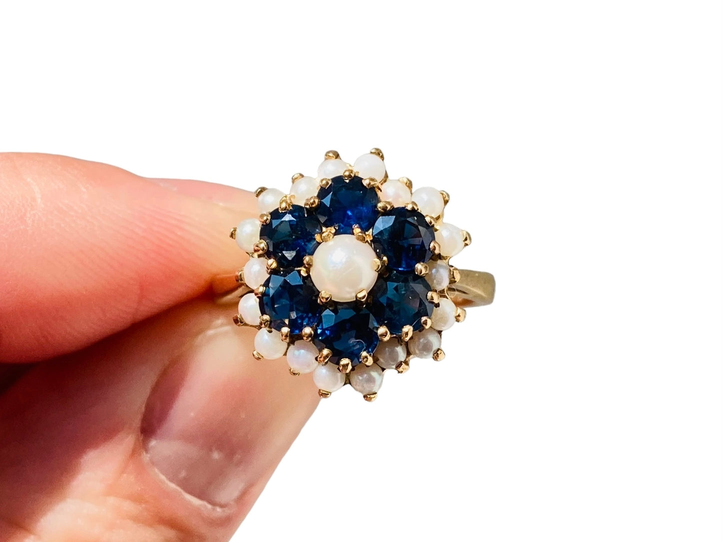 Vintage 9ct Gold Sapphire & Pearl Ring