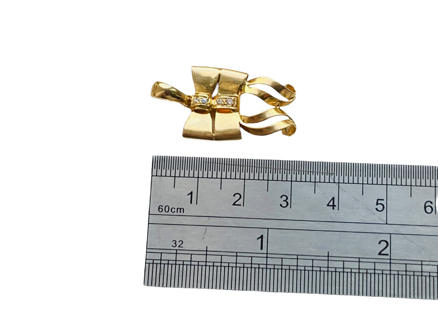 14ct Gold Double Bow Diamond Pendant