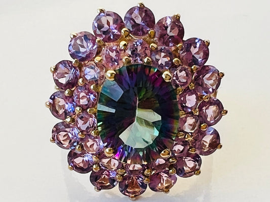 9ct Gold Mystic Topaz & Amethyst Ring