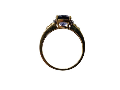 9ct Gold Iolite & Diamond Ring