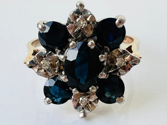Vintage 9ct Gold Sapphire & Diamond Ring
