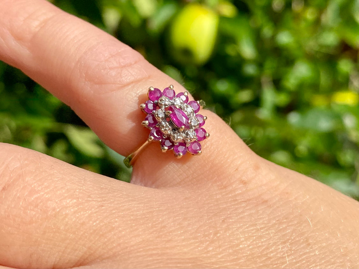 Vintage 9ct Gold Ruby & Diamond Ring