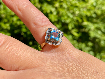 9ct Gold Aquamarine & Diamond Ring