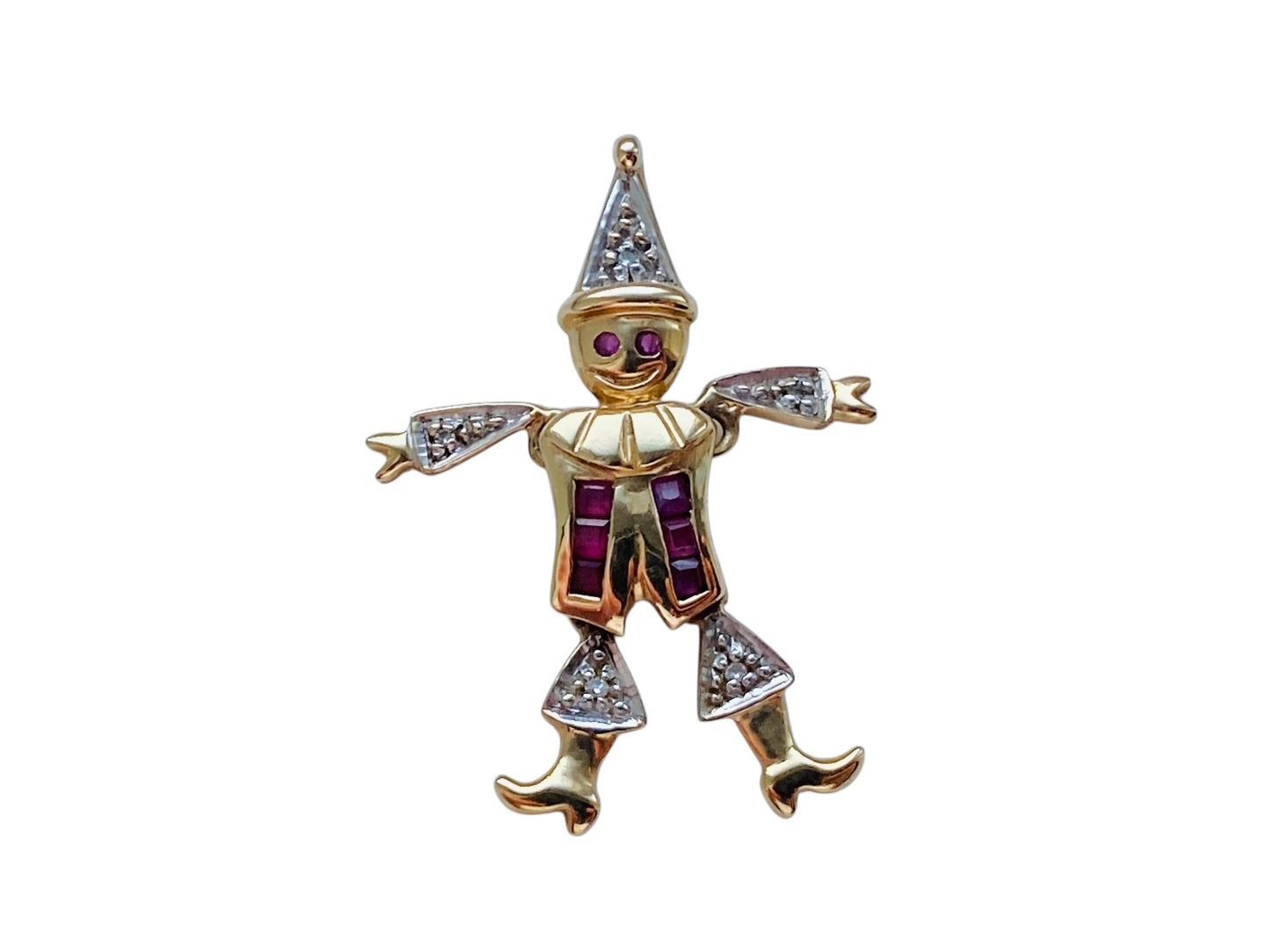 9ct Gold Articulated Ruby & Diamond Clown Pendant