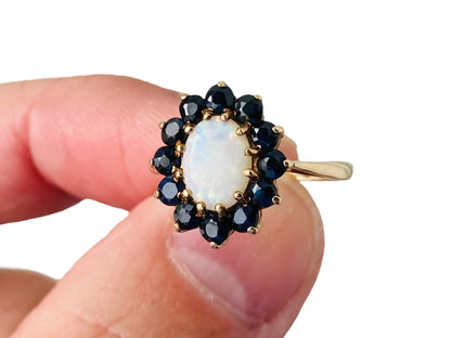 Vintage 9ct Gold Opal & Sapphire Ring