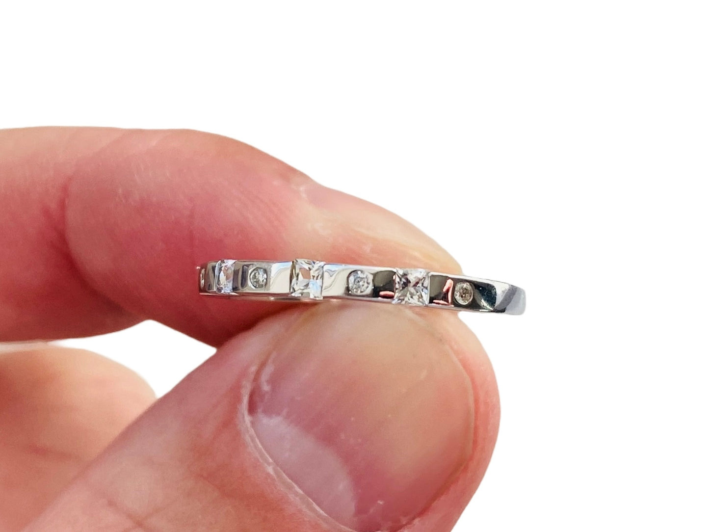 9ct Gold White Sapphire & Diamond Stacking Ring
