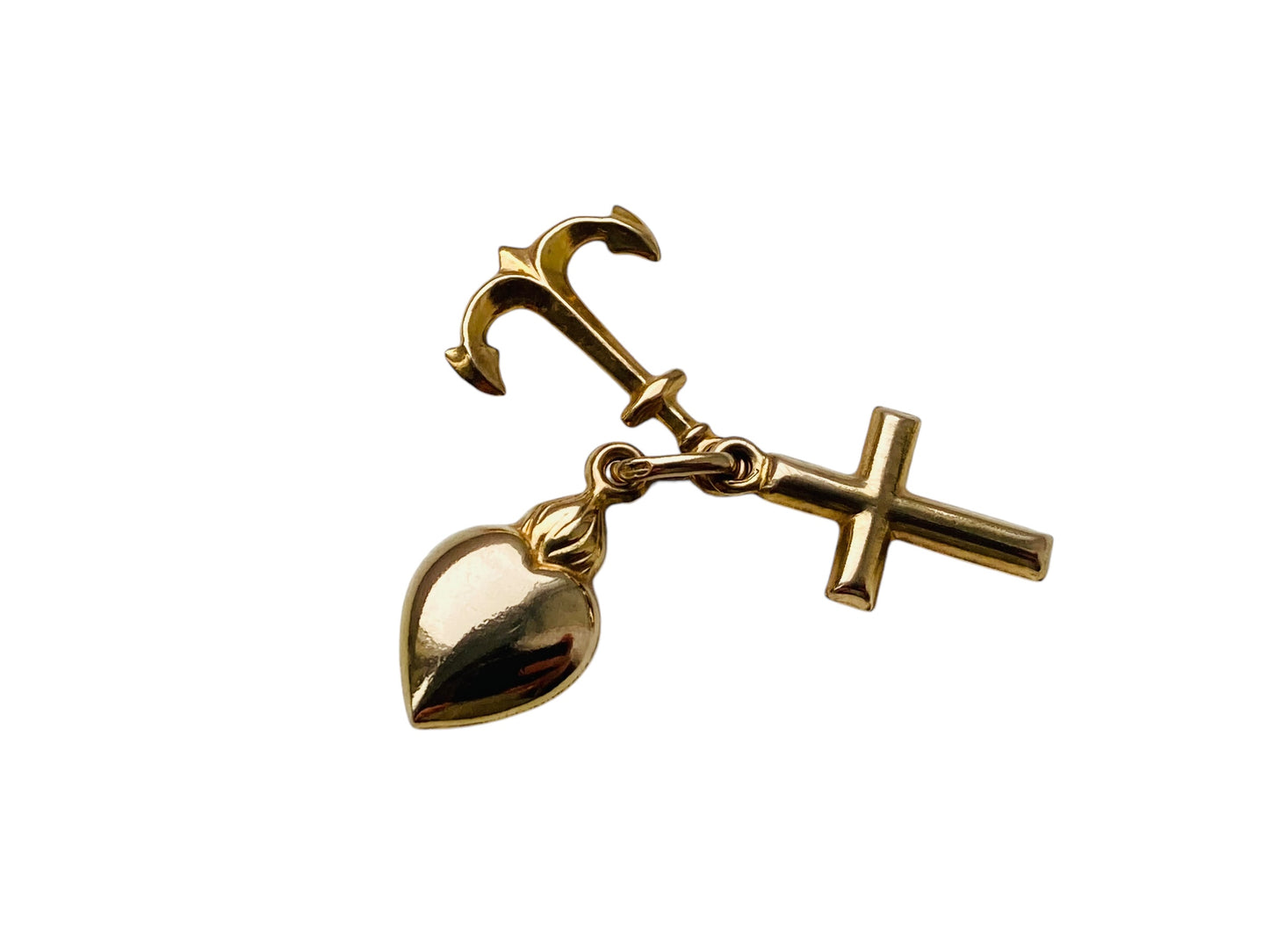 Vintage 9ct Gold Puffy Heart, Anchor & Cross Pendant