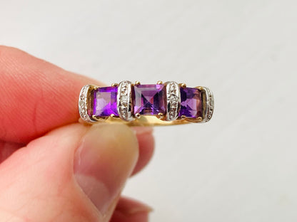 9ct Gold Amethyst & Diamond Ring