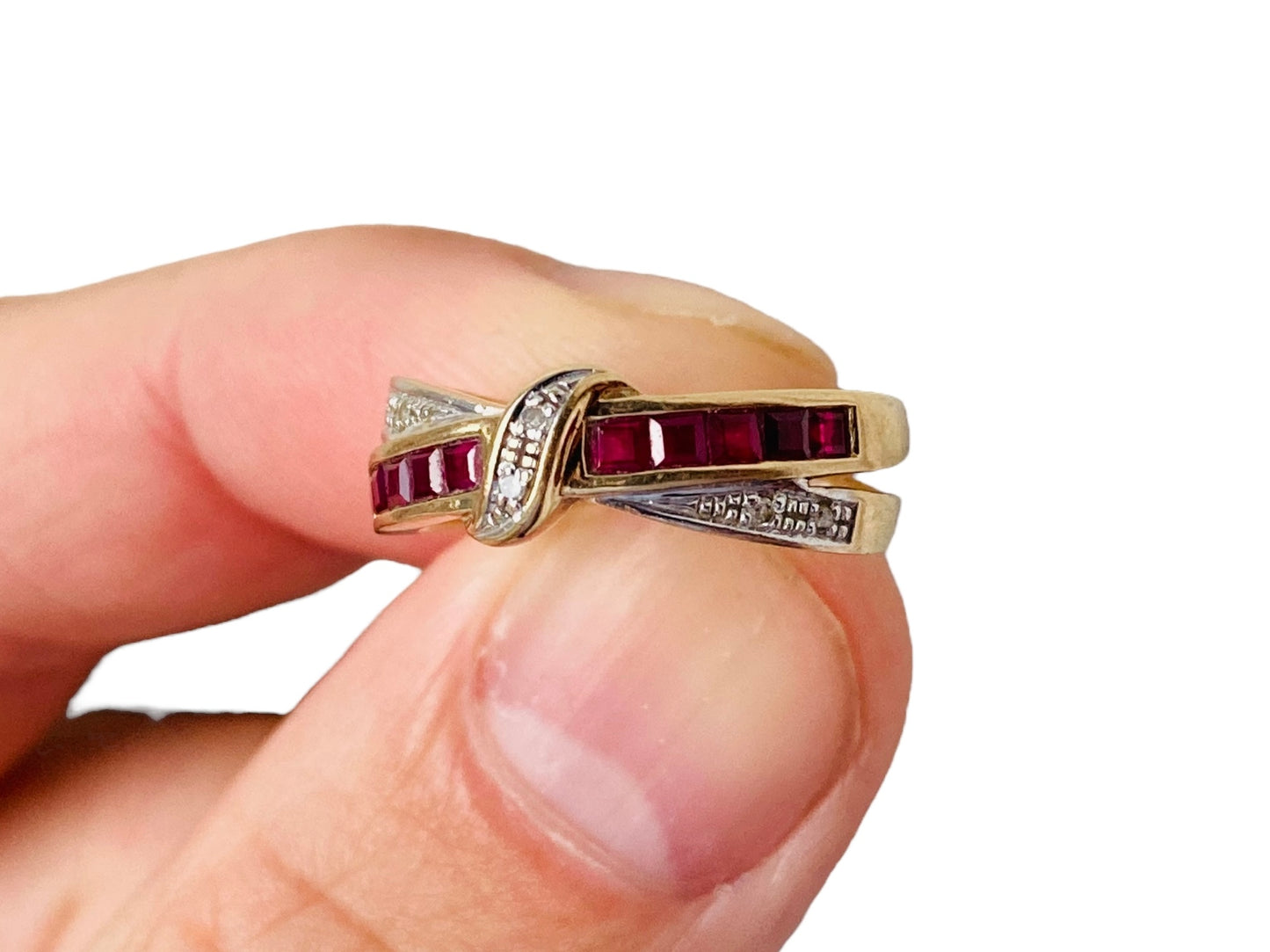 9ct Gold Ruby & Diamond Crossover Ring