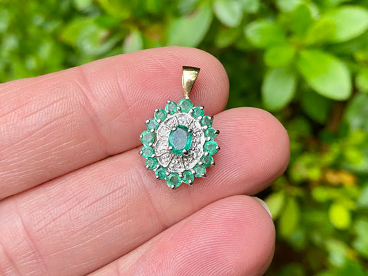 Vintage 9ct Gold Emerald & Diamond Pendant