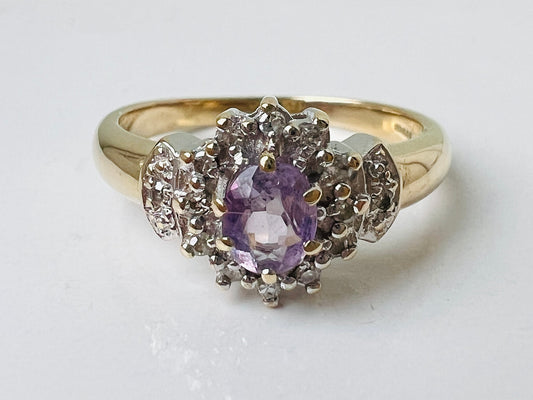 Vintage 9ct Gold Lavender Amethyst & Diamond Ring