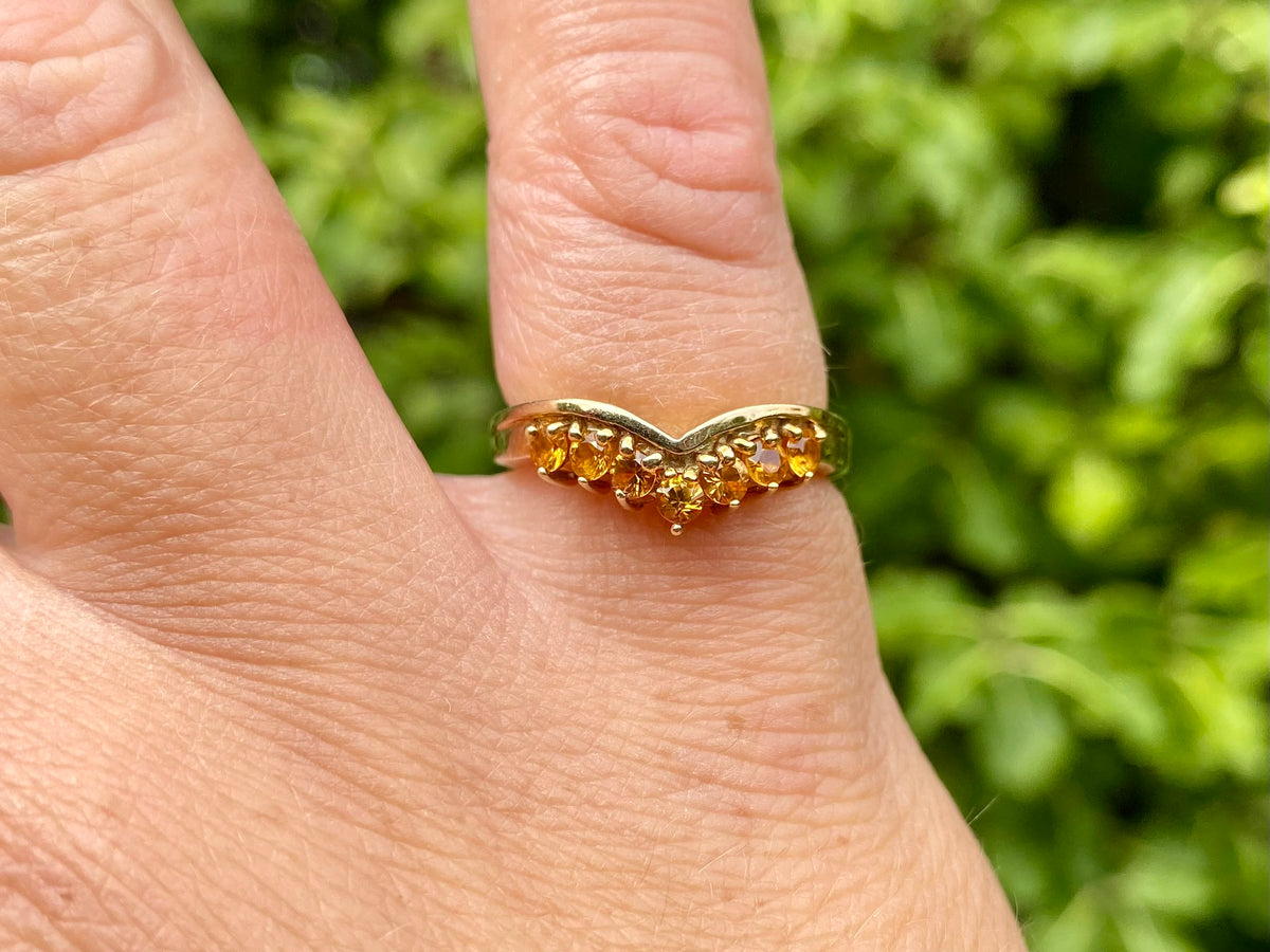 9ct Gold Orange Sapphire Wishbone Ring