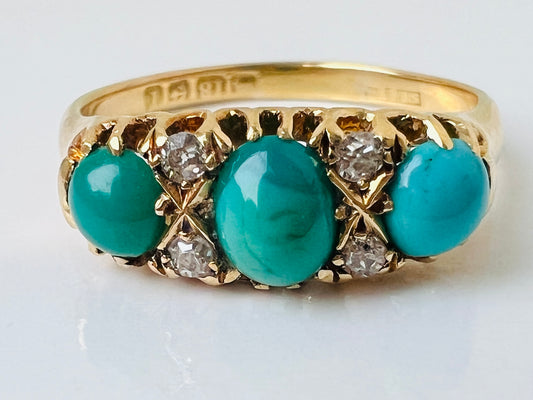 Antique 18ct Gold Turquoise & Diamond Ring