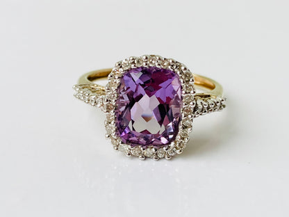 9ct Gold Amethyst & Diamond Ring