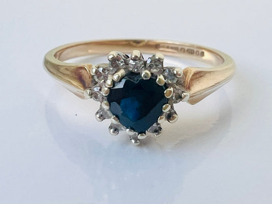 Vintage 9ct Gold Sapphire & Diamond Ring