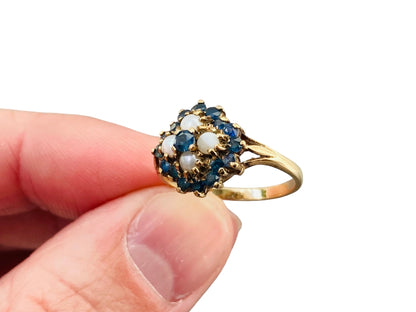 Vintage 9ct Gold Sapphire & Pearl Ring