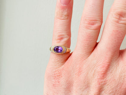 9ct Gold Amethyst & Diamond Ring