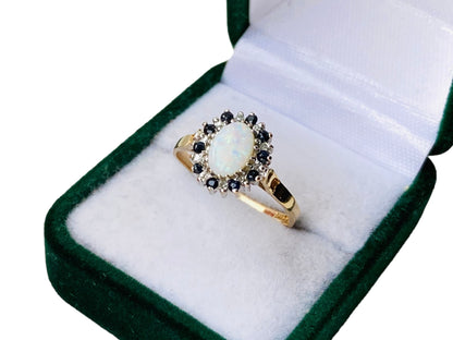 9ct Gold Opal, Sapphire & Diamond Ring