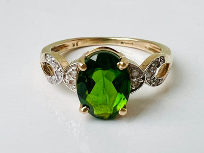 9ct Gold Diopside & Diamond Ring