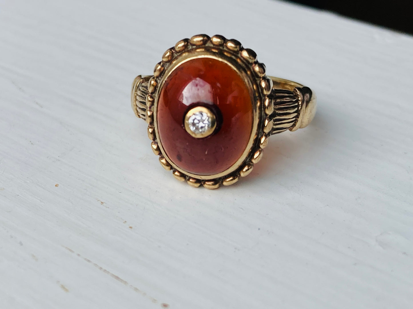 Vintage 9ct Gold Amber & Diamond Ring