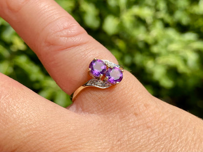 9ct Gold Amethyst & Diamond Ring