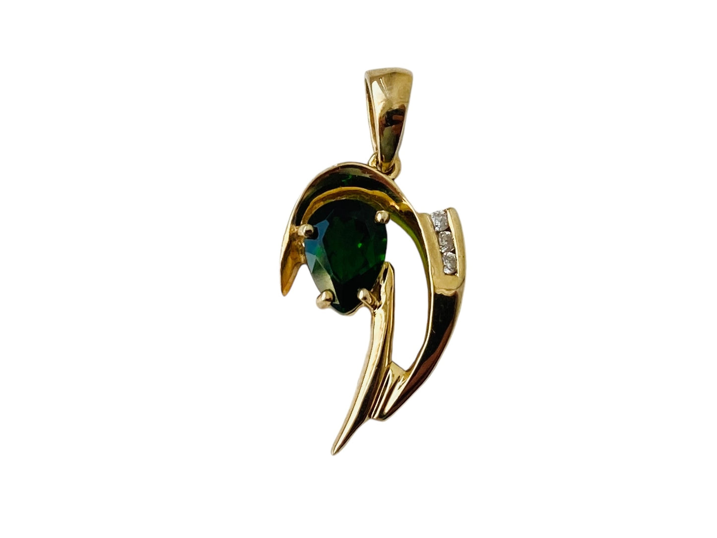 9ct Gold Diopside & Diamond Pendant