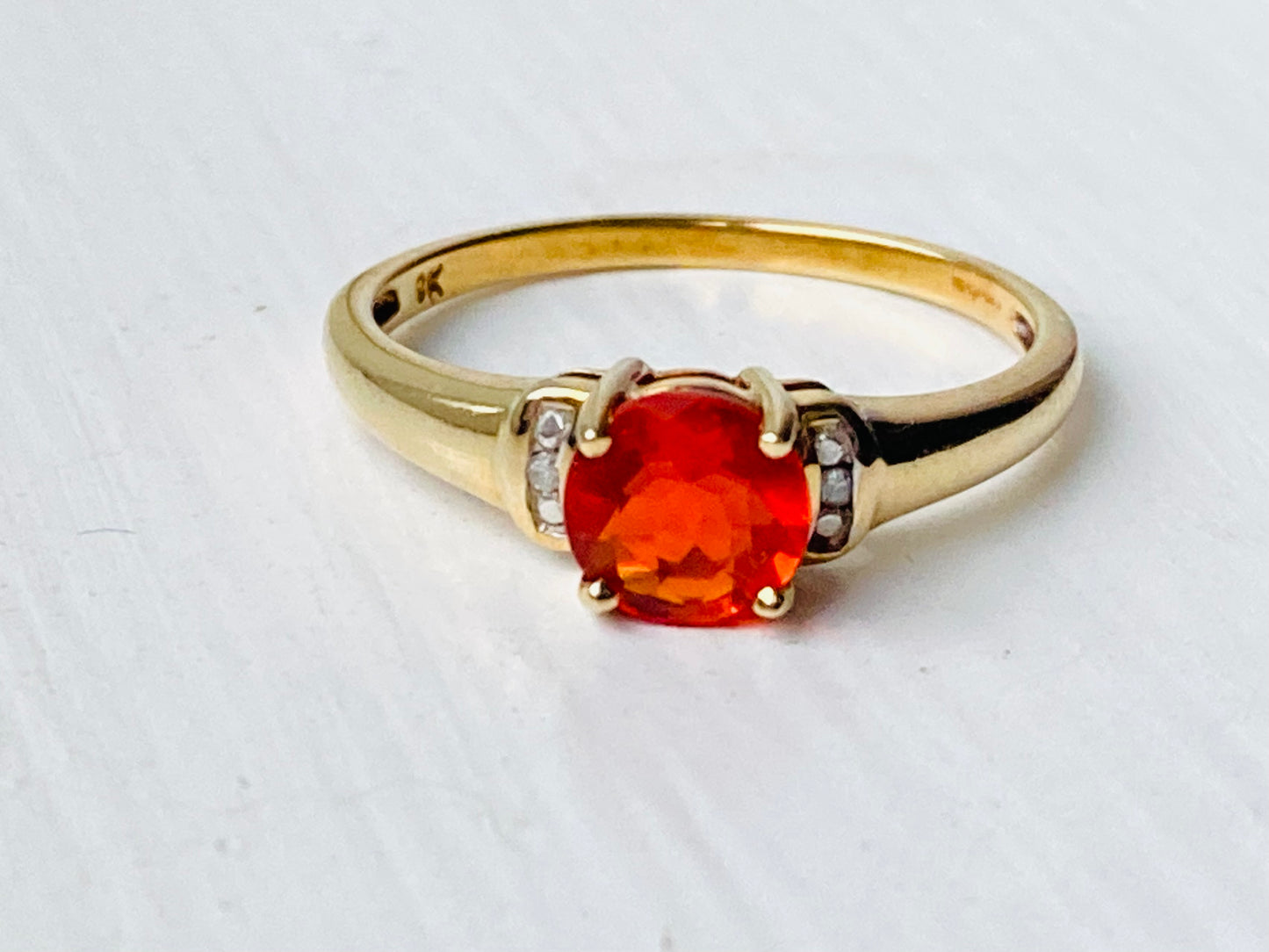 9ct Gold Fire Opal & Diamond Ring