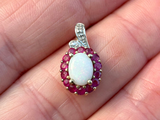 9ct Gold Opal & Ruby Pendant