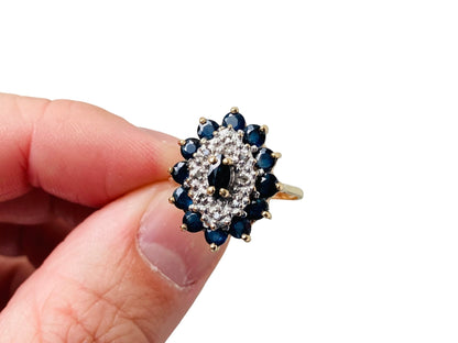 Vintage 9ct Gold Sapphire & Diamond Ring