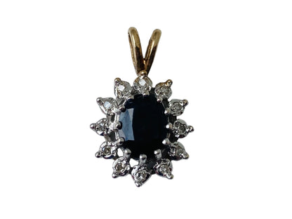 9ct Gold Sapphire & Diamond Pendant