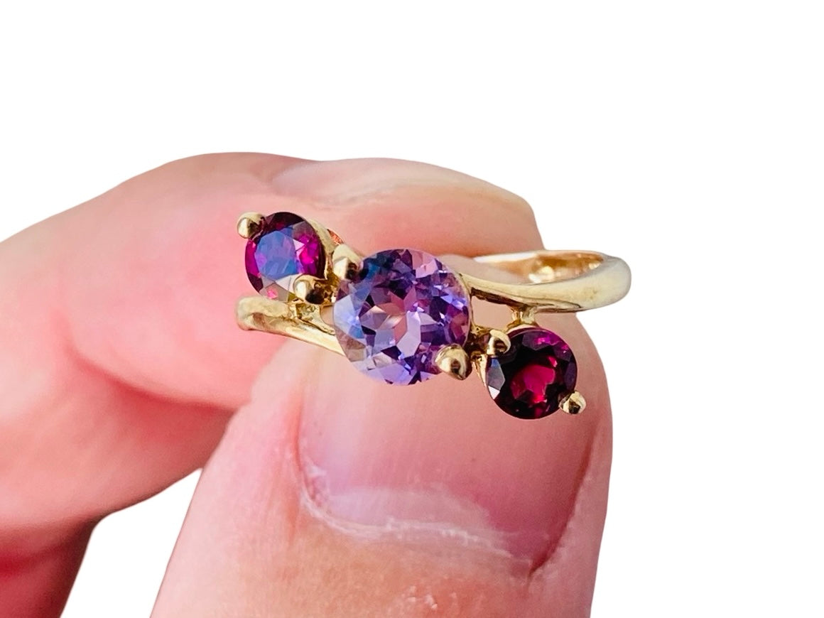 9ct Gold Amethyst & Rhodolite Garnet Ring
