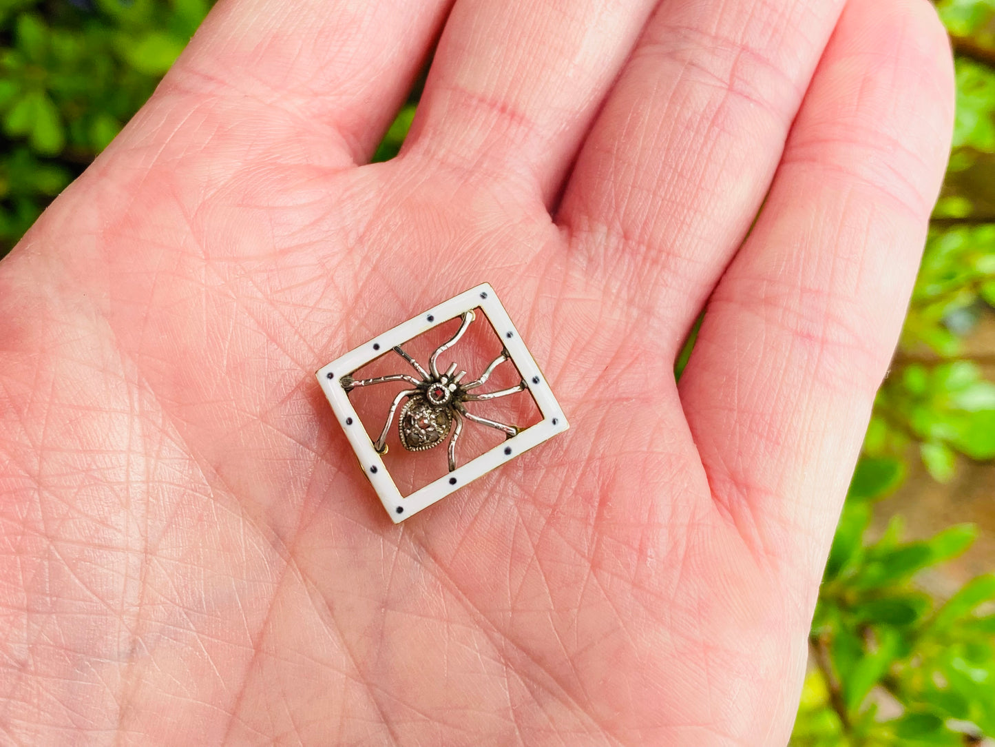 Antique Gold Enamel Spider Pendant