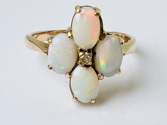 9ct Gold Opal & Diamond Ring