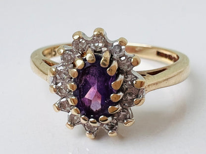 9ct Gold Amethyst & Diamond Ring