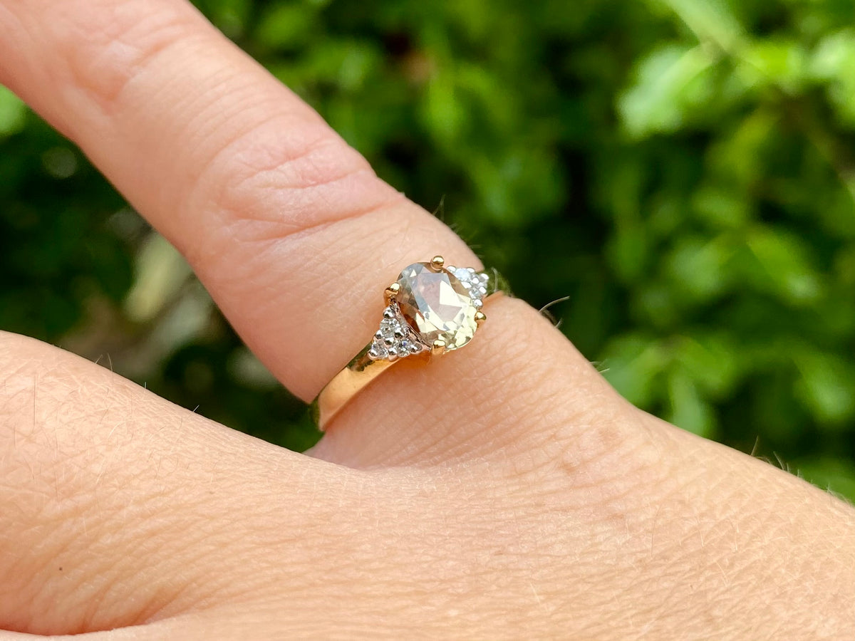 9ct Gold Csarite & Diamond Ring