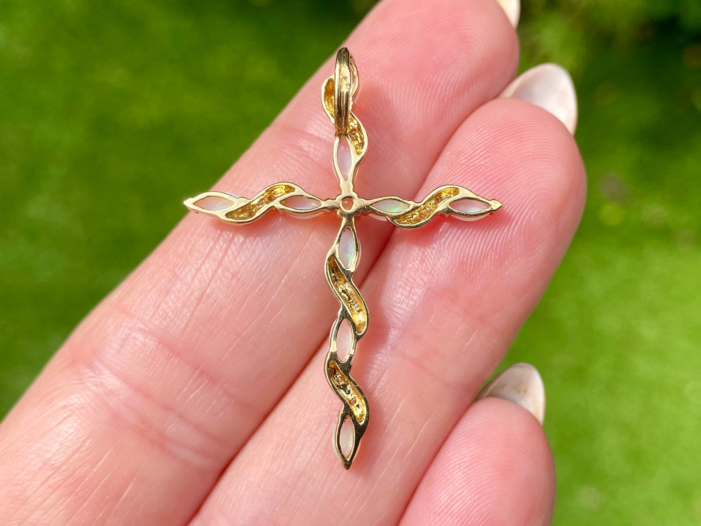 9ct Gold Opal & Diamond Cross Pendant