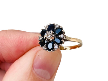 Vintage 9ct Gold Sapphire & Diamond Ring