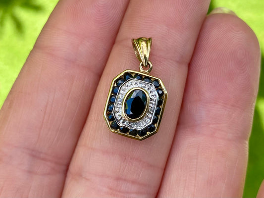 9ct Gold Sapphire & Diamond Pendant