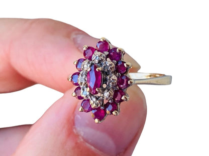 Vintage 9ct Gold Ruby & Diamond Ring