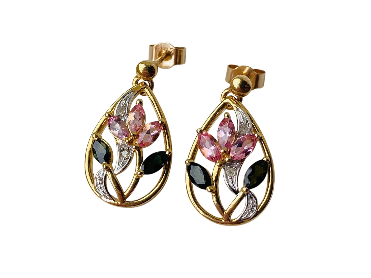 9ct Gold Tourmaline & Diamond Earrings