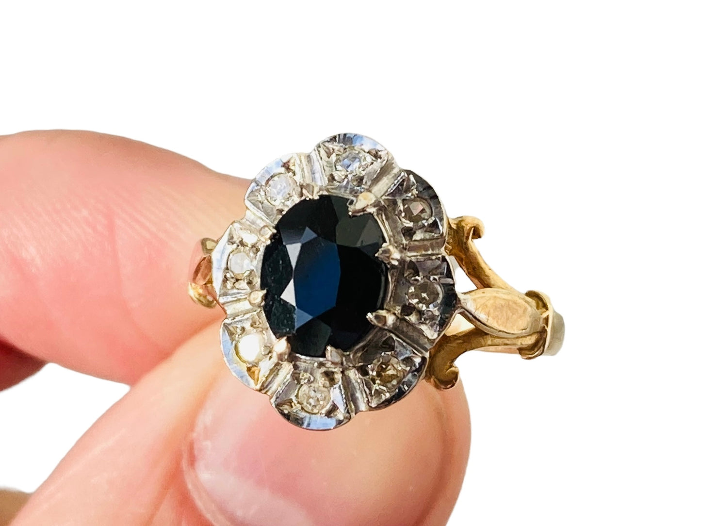 Vintage 9ct Gold Sapphire & Diamond Ring